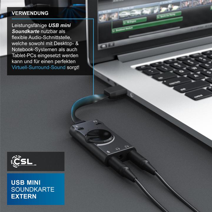 Immagine prodotto CSL Scheda audio USB con suono surround, mini scheda audio USB esterna con controllo del volume (USB 2.0)