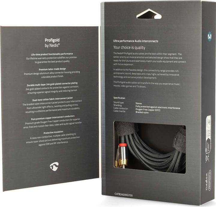 Immagine prodotto Nedis Cavo audio stereo 2X spinotti RCA 2X spinotti RCA placcati in oro 5,00 m rotondo grigio / grigio (5 m)