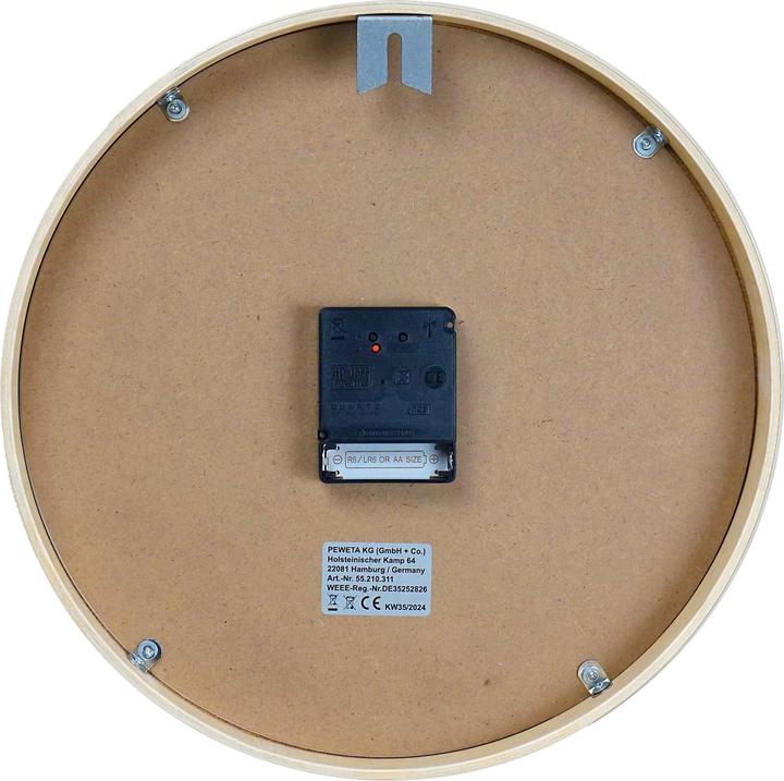 Produktbild Peweta Funkwanduhr weiss braun Holz, Ø 30,0 cm (30 cm)