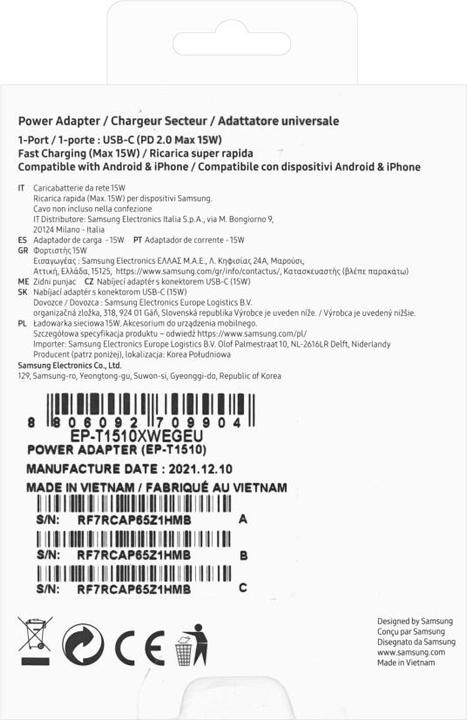 Actual product image Samsung EP-T1510 (15 W)
