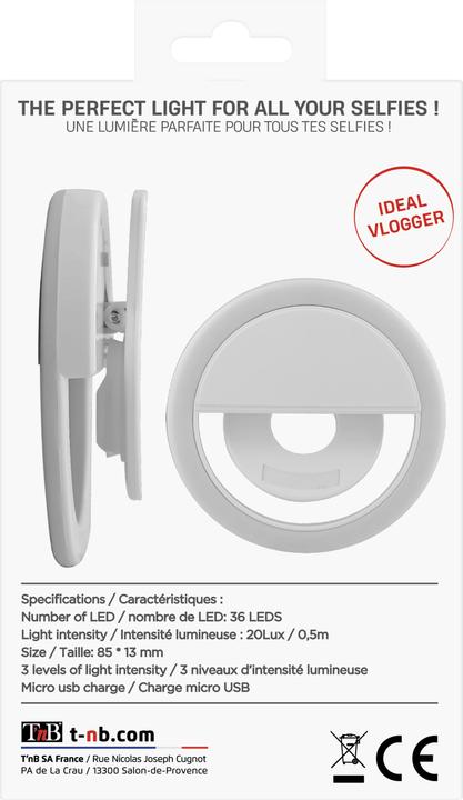Image du produit T'nB Influence LED Ring Clip pour smartphone, 6500K,batterie 125 mAh