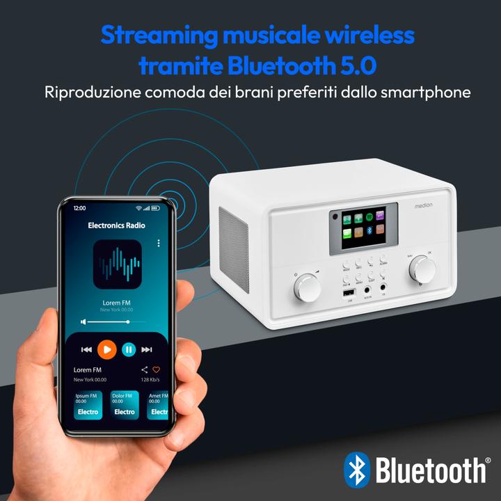 Produktbild Medion LIFE® P85027 STEREO INTERNETRADIO 7,1 cm (2,8") TFT-Display, 25.000+ Internetradiosender & zahlreic (DAB+, Internetradio, UKW, WLAN, Bluetooth)