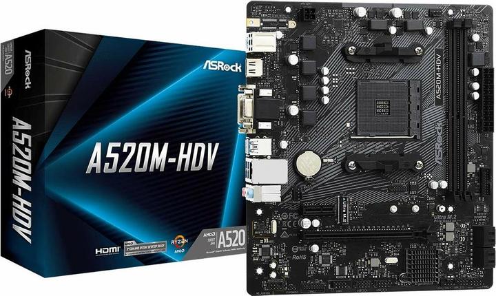Actual product image AsRock A520M-HDV (AM4, AMD SoC, mATX)