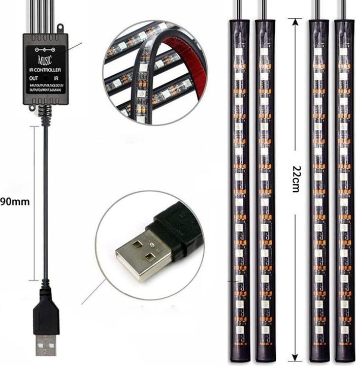Produktbild Werkstein Auto Lichtstreifen RGB Fussraumbeleuchtung mit Sound Control 4er Set