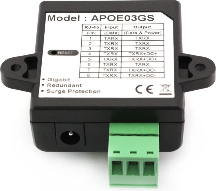 Produktbild Alfa Network APOE03GS - Passive PoE-Injektor mit ESD-Schutz (802.3at (PoE+), 802.3af (PoE))