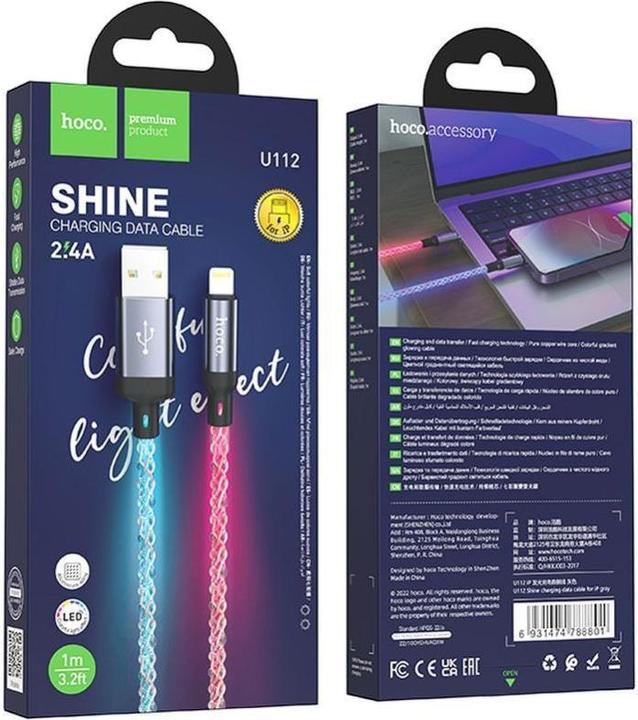 Produktbild Hoco Cable cable USB A to Lightning 2,4A U112 1 m gray (1 m, USB 3.0, 18 W)