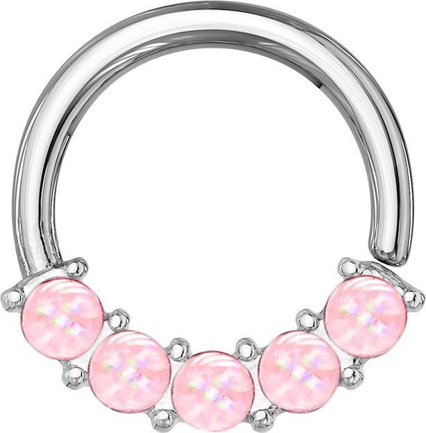 Star Piercing Micro Piercing Ring silber front fünf Epoxidsteinen pink (Chirurgenstahl 316L, ohne Messing)