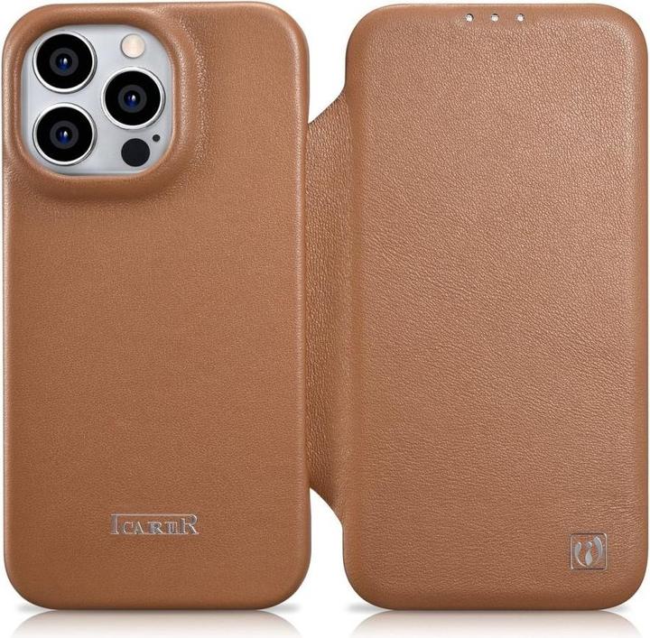 Actual product image iCarer CE premium leather Folio case for iPhone 14 Pro max. magnetic reverse leather Folio case MagS (Apple iPhone 14 Pro Max)