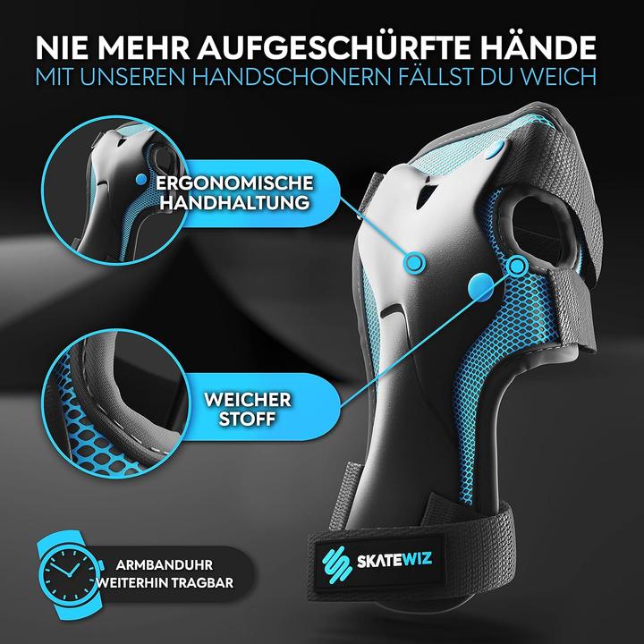 Produktbild Skatewiz Kinder Protektoren Set (L, Knieschoner, Handgelenkschoner, Ellbogenschoner, 6 Stück)