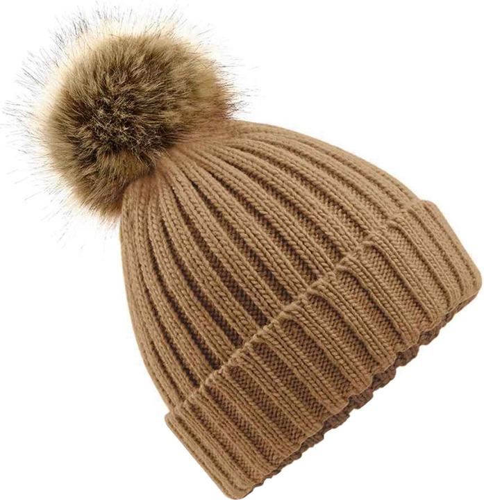 Beechfield Chunky Beanie Mütze Mit Kunstfellbommel (One Size)