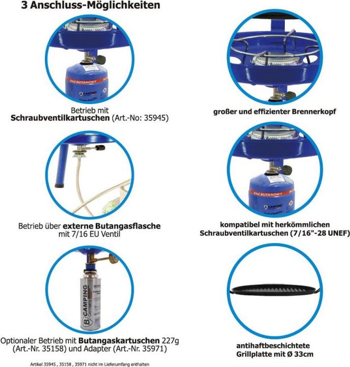 Produktbild B-Camping Camping Gasgrill für Gaskartusche mit Schraubventil