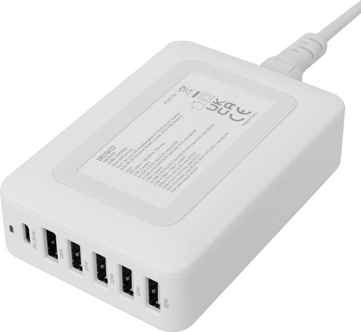 Actual product image Deltaco Multi 6 USB įkroviklis, 4x USB-A, 1x USB-A, 1x USB-C PD / USBC-MO100 / 1902112 (USB-C, 6 Ports)