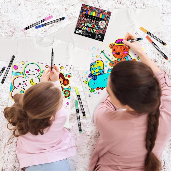 Produktbild The Toy Company Textilstifte 12 Farben – Waschmaschinenfest & leuchtend – für Stoffe (Mehrfarbig, 12 x)