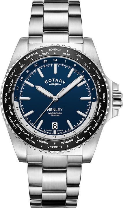 Rotary GB05370/88 Henley World Timer Herrenuhr 41mm 10ATM (Analoguhr, 41 mm)