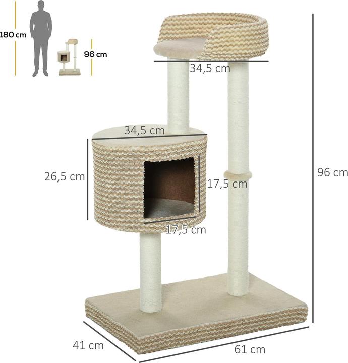 Produktbild PawHut Katzenkratzbaum, kuschelige Aussichtsplattformen, beige und kaffee, 61x41x96cm (96 cm, Braun)