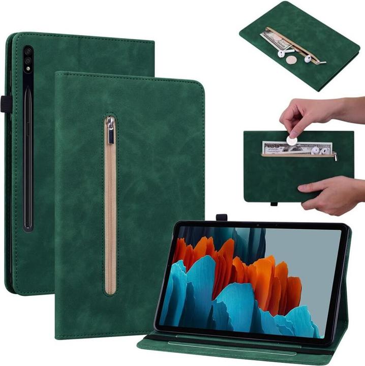 Cover-Discount Galaxy Tab S9+ - protective cover with zipper bag green (Galaxy Tab S9+, Galaxy Tab S10+, Galaxy Tab S9 FE)