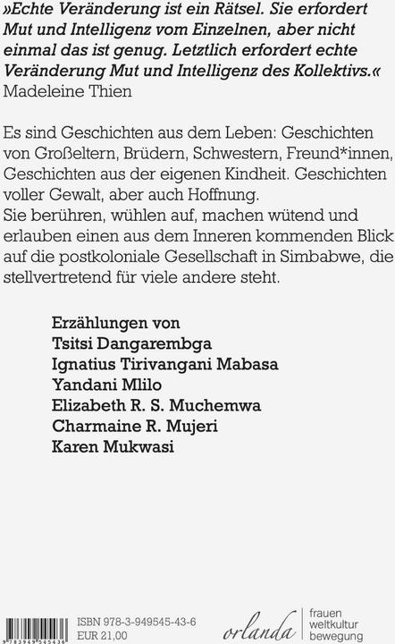 Produktbild Die Schwere des Seins (Deutsch, Sitsi Dangarembga, Yandani Mlilo, Anette Grube, Madeleine Thien, Karen Mukwasi, Elizabeth R. S. Muchemwa, Charmaine R. Mujeri, Ignatius Tirivangani Mabasa, 2024)