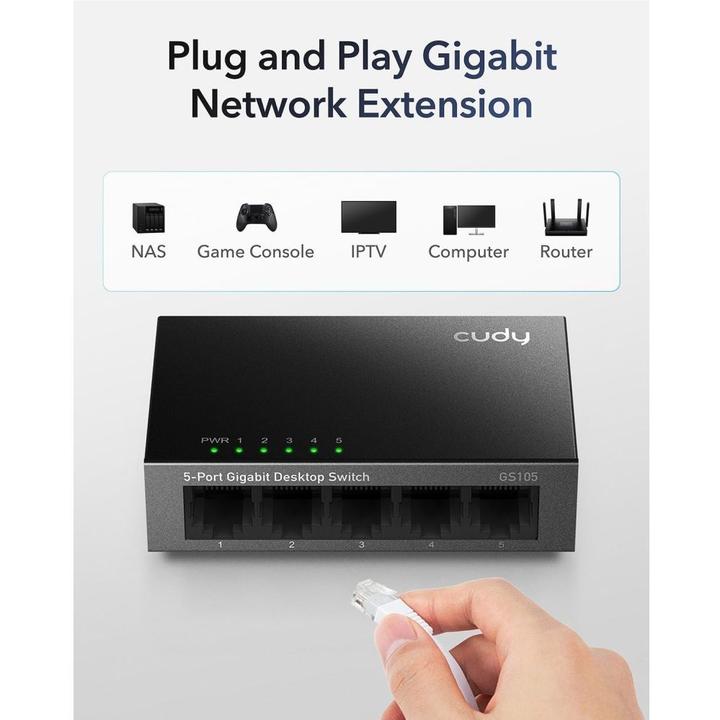 Actual product image Cudy GS105D network switch Gigabit Ethernet (10/100/1000) Black (5 Ports)