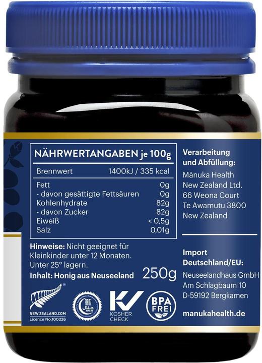Valeurs nutritives et ingrédients Manuka Health MGO 400+ Miel de Manuka 250 g (250 g)