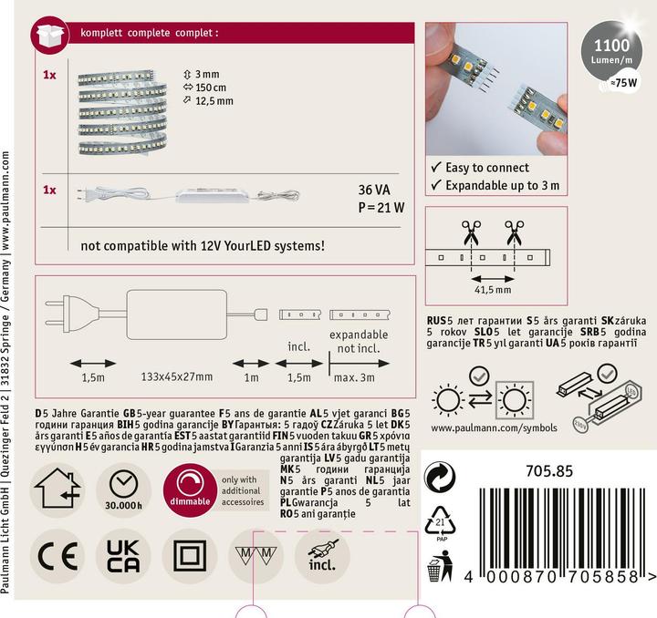 Image du produit Paulmann Kit MaxLED 1000 Stripe (Blanc chaud, 150 cm, Intérieur)