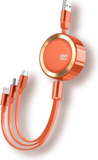 Immagine prodotto EKO Cavo retrattile 3-in-1 da Micro-USB/Lightning/USB-C a USB-A 3A 480MBps 1,2m (1.20 m, USB 3.2 Gen 1)