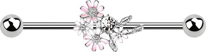 Star Piercing Barbell silber mit Blumenstrauss (Chirurgenstahl 316L, Messing)