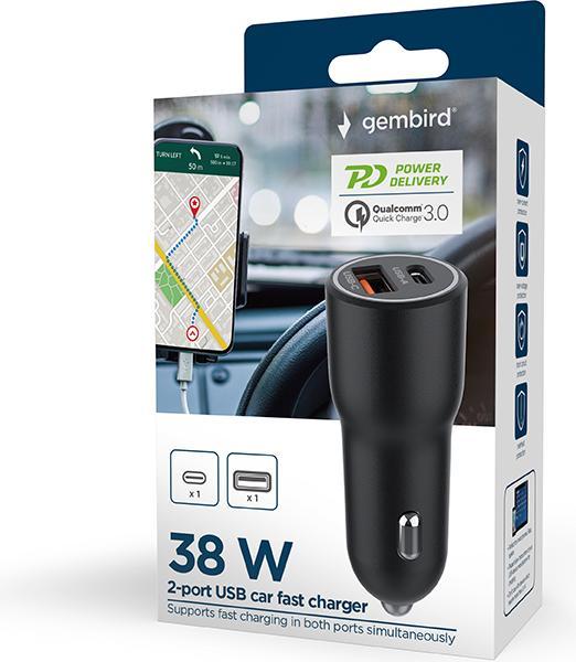 Actual product image Gembird MOBILE CHARGER CAR USB 2PORT/TA-UC-AC2PDQC38-CAR-01