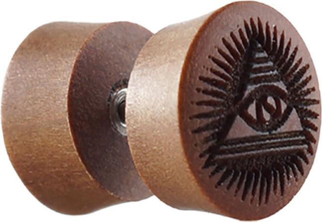 Star Piercing Fake Plug aus Sawo Holz mit Auge der Vorsehung (ohne Messing, Organisch)