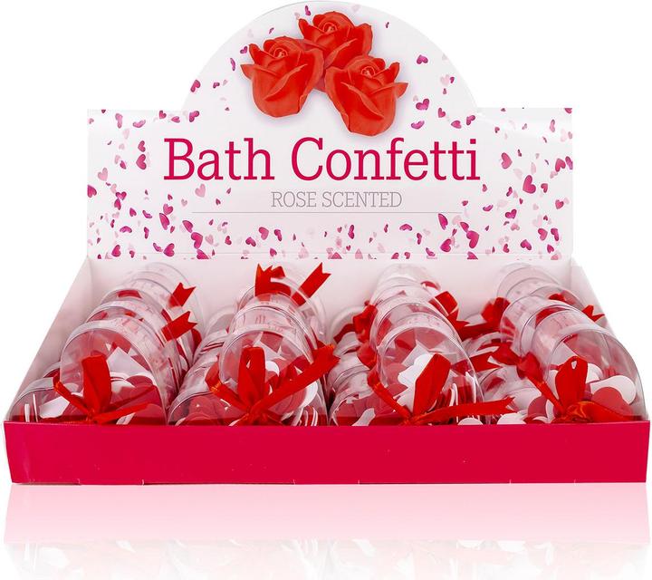 Accentra Badekonfetti ROSE in herzförmiger Geschenkbox, zweifarbig, 20g, Duft: Rose, Farbe: rot/weiss
