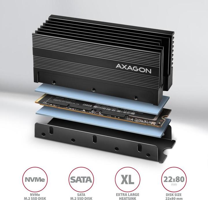 Image du produit Axagon CLR-M2XL passif - SSD M.2, 2280 - Dissipateur thermique en aluminium avec ailettes de