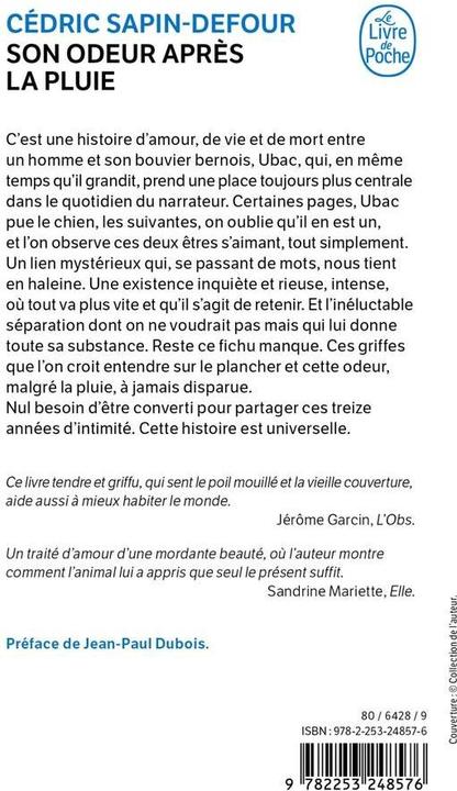 Valeurs nutritives et ingrédients Son odeur après la pluie (Français, Sapin-Defour, 2024)