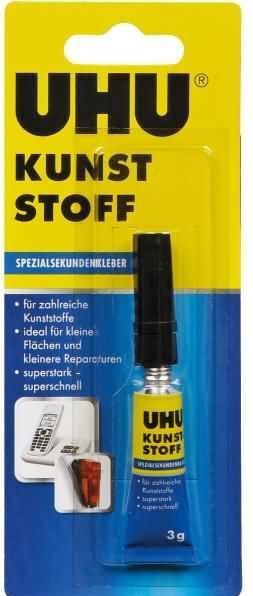 UHU Spezialsekundenkleber Kunststoff, Glasklarer Einkomponenten-Klebstoff für Kunststoffe, Tube, 3 g (15 g)