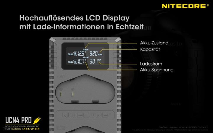 Actual product image Nitecore UCN4 PRO - für Canon Cameras (Camera battery charger)