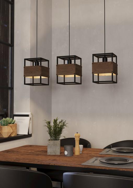 Produktbild EGLO 43805 EVESHAM E27 3-fach Hängeleuchte 895x195mm Schwarz Braun (E27)