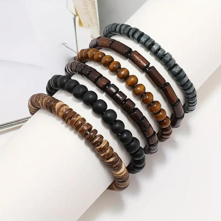 Actual product image Cbx 36 pieces leather bracelets mix styles size adjustable, handmade bracelets (Faux leather, Wood and cotton)
