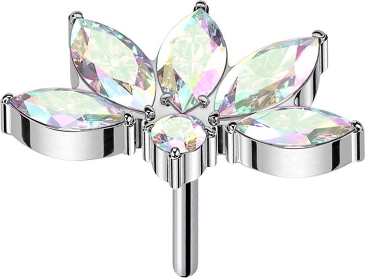 Star Piercing Threadless halbe Lotusblume silber Kristalle multicolor (ohne Messing, Titan G23)