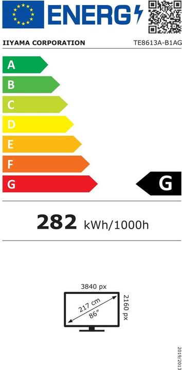 Energie-Label iiyama 217.4cm(86") TE8613A-B1AG 16:9 M-Touch 2xHDMI+USB-C (Speditionsversand) (3840 x 2160 Pixel, 85.60")