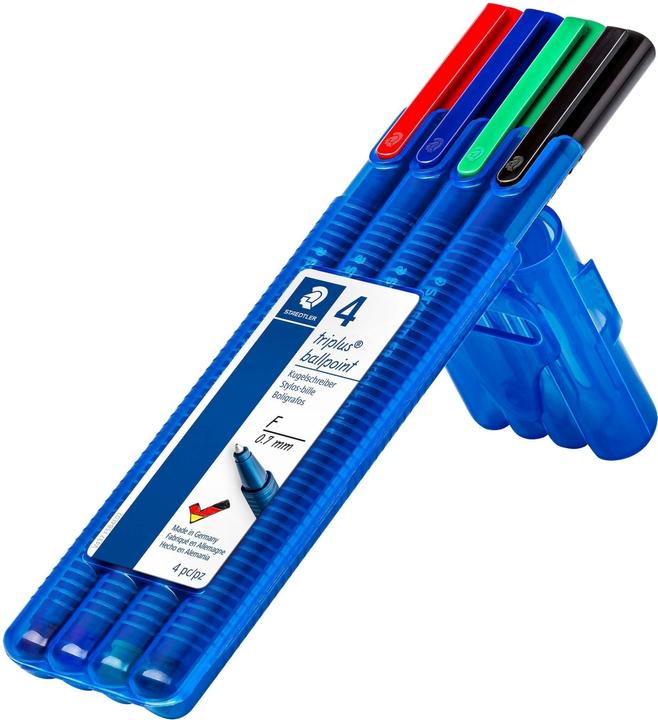 Produktbild Staedtler triplus ball 437 Dreikantiger Kugelschreiber Box mit 4 Stück, sortiert, Linienbreite F (4 Farben, 1 x)