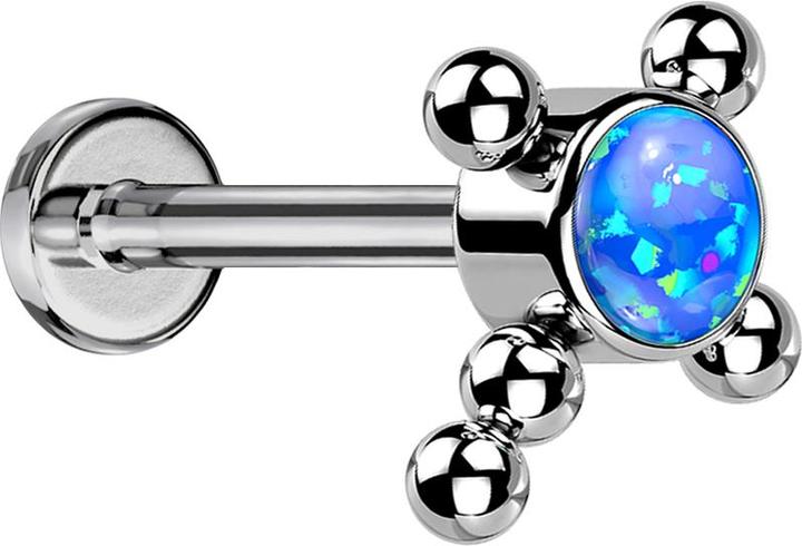 Immagine prodotto Star Piercing Micro Threadless Labret argento palline a croce blu opale (senza ottone, Titanio G23)