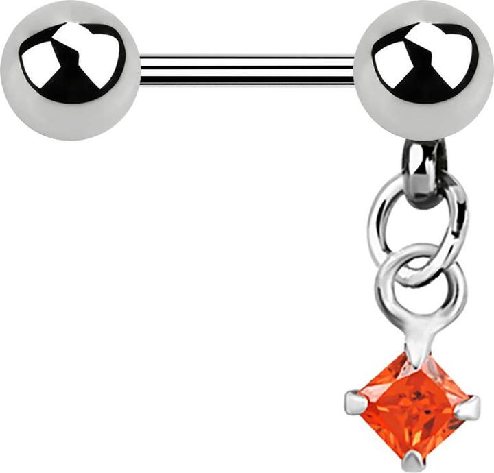 Star Piercing Micro Barbell silber mit Kugel und Anhänger Quadrat Kristall orange (ohne Messing, Chirurgenstahl 316L)