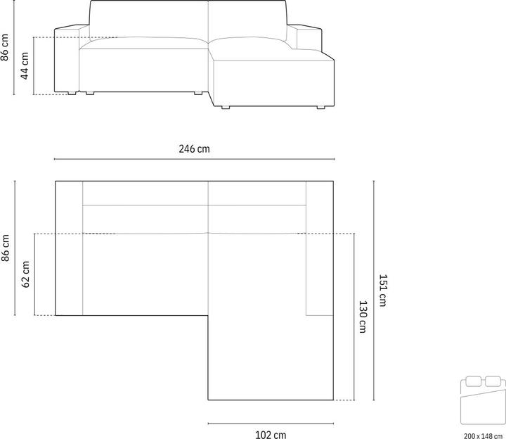Actual product image Micadoni Left Corner Sofa With Bed Function And Box, "Jodie", 3 Seats, 246x151x86 Made in Europe (Corner sofa)
