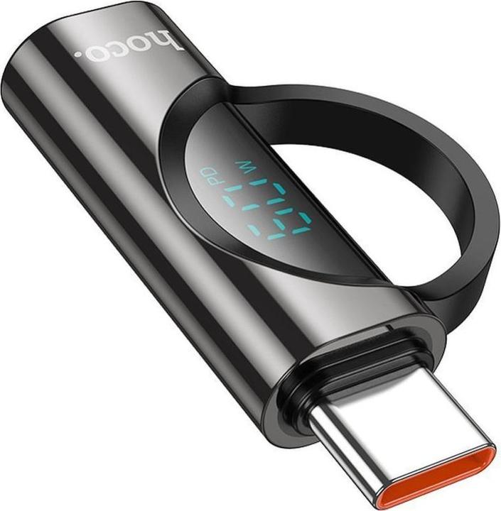 Actual product image Hoco Cable adapter Type C (male) to Lightning (female) with digital display 3A 60W UA32A black (Lightning, USB-A)
