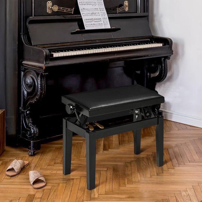 Produktbild Swisshandel24 Klavierbank, Pianostuhl, höhenverstellbar, eleganter Hochglanz, Kunstleder+Kautschukholz, schwarz, 6