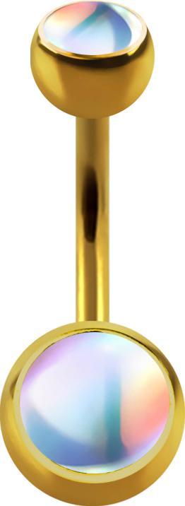Star Piercing Banane vergoldet mit zwei Kugeln irisierend weiss (Chirurgenstahl 316L, ohne Messing)