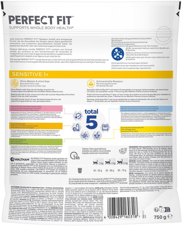 Nährwerte und Zutaten Perfect Fit Katze Trocken Sensitive 1+ Truthahn 1.4kg (Adult, 1 Stk., 1400 g)