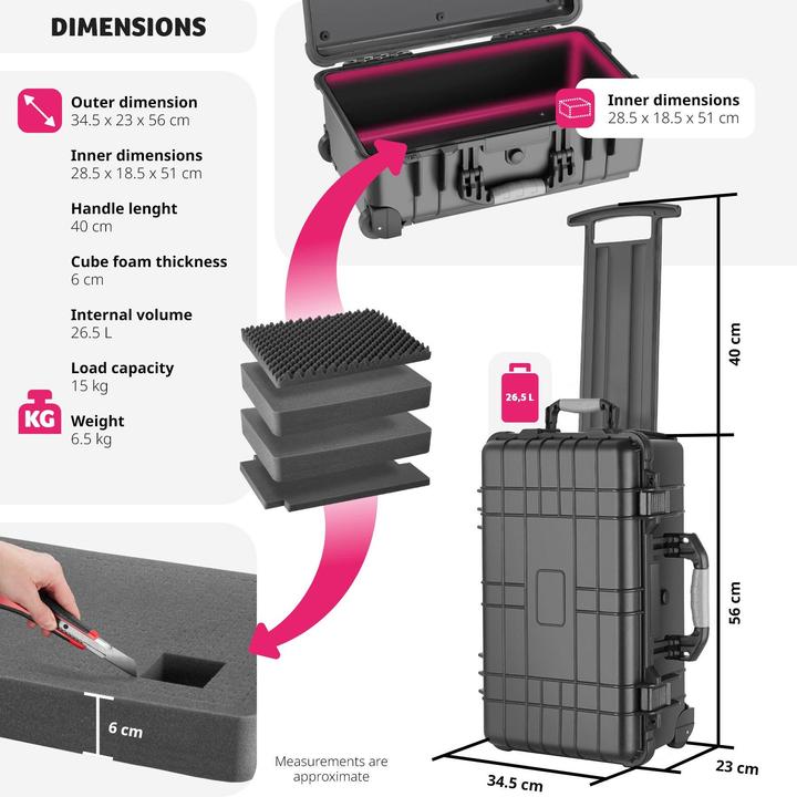 Image du produit tectake Mallette de transport à roulettes avec poignée télescopique (Mallette photo, 27 l)