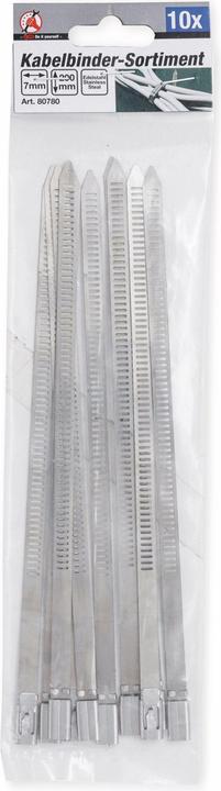 Immagine prodotto BGS Assortimento fascette per cavi acciaio inox inossidabili 7,0 x 200 mm 10 pz. (Fascette in metallo, 200 mm, 10 pz.)