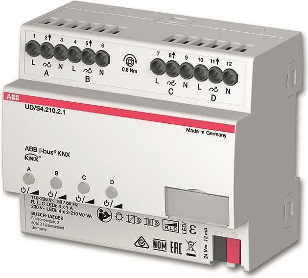 Immagine prodotto Busch-Jaeger Dimmer LED 4x210 W/VA UD/S4.210.2.1 Busch-Installationsbus KNX REG-Universa (Attuatore dimmerabile)