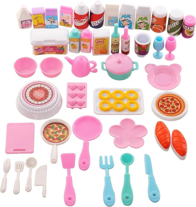 Produktbild Activity Board Puppenhaus Mini Küche Lebensmittel für Barbie 43 Stück Abendessen Set Gabel Messer Teller Pizza