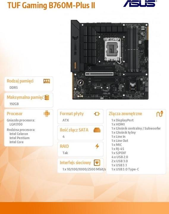 Actual product image ASUS TUF GAMING B760M-PLUS II (LGA 1700, Intel B760, mATX)